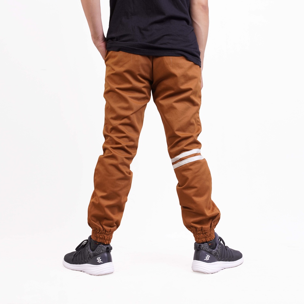 RS31 Jogger Pants Stripe Pria - Celana Joger Karet Jumbo Light Brown/Coklat