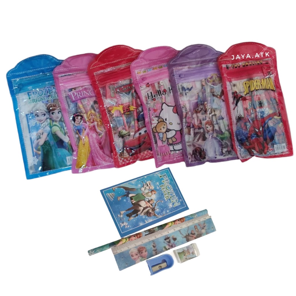 Paket Alat Tulis / STATIONERY SET KARAKTER LUCU MURAH 8004 5 IN 1 STUDY SET GOODIE BAG ULTAH ANAK