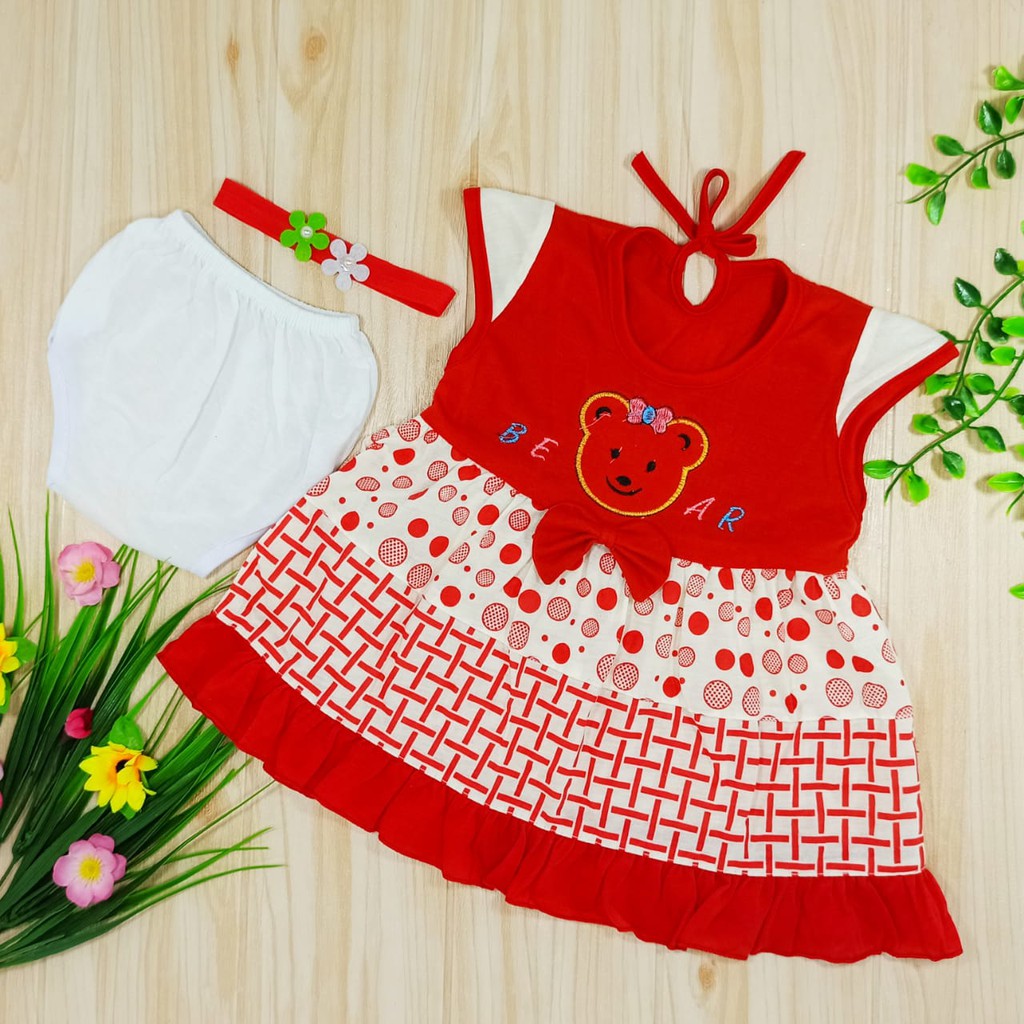 [Ss-7014] Dress Bayi Newborn 0-6bulan free Bando, Pakaian Bayi, Setelan Bayi, Baju Bayi Lucu