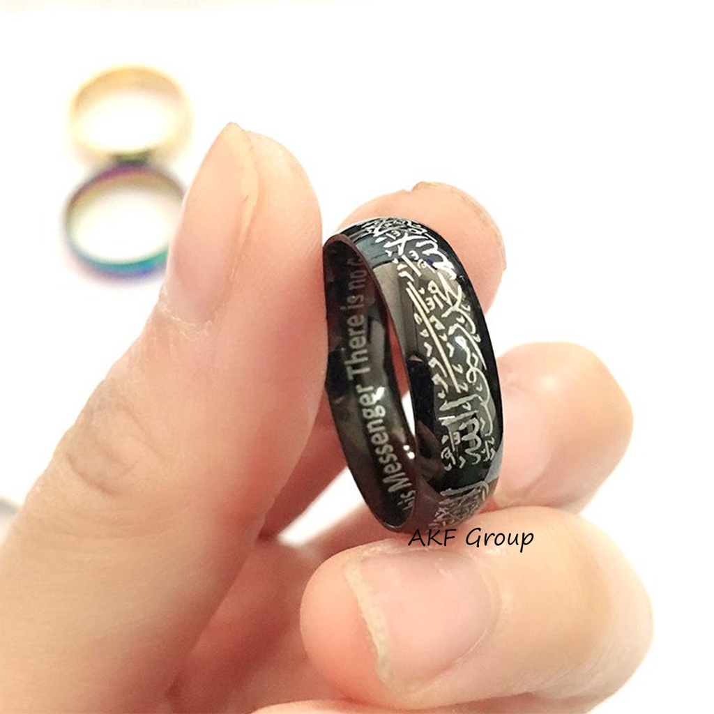 Cincin Titanium Tauhid Syahadat Hitam Pria Dan Wanita Anti Luntur dan Karat Muurah 2022/Cincin Asli Original Import/Perhiasan Wanita/Perhiasan Pria/Cincin Mewah Fashion Korea