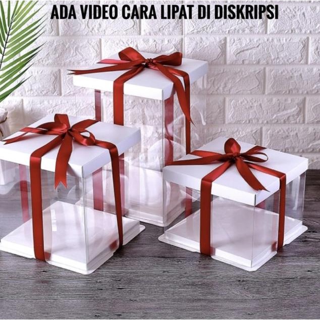 

➽ Cake Box Mika Dus Kue Kotak Kue 22x22 cm Transparant PET - Putih, 22 x 22 x 16 cm ✈