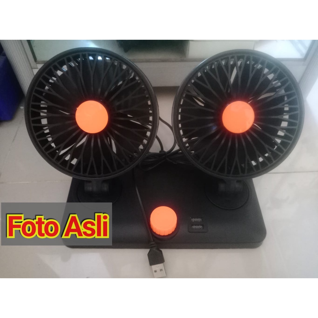 Kipas Angin Mobil 12 Volt 24 Volt / Double Fan Car USB Kipas Mini USB