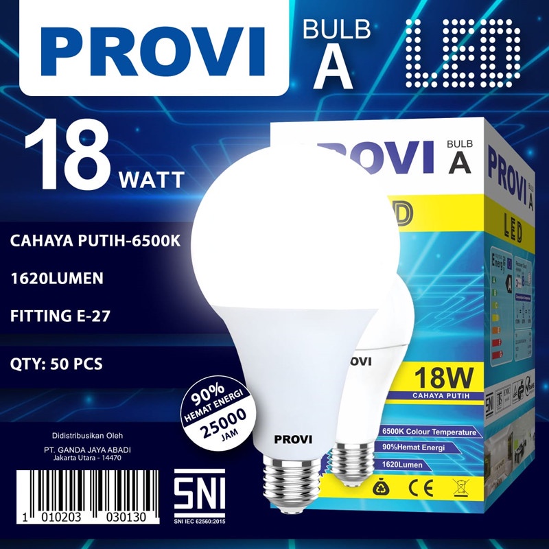 BOHLAM BOLA LAMPU LED PROVI 18W 18WATT GARANSI 1 TAHUN LAMPU LED BULB