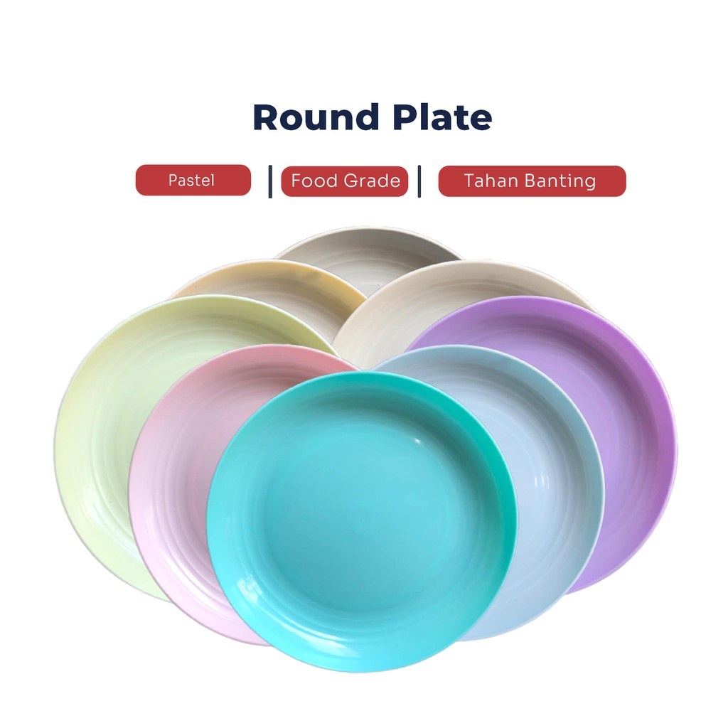 Piring Makan Plastik Lauk Saji Round Plate 18CM - 20CM - 25CM WARNA MACARON PASTEL