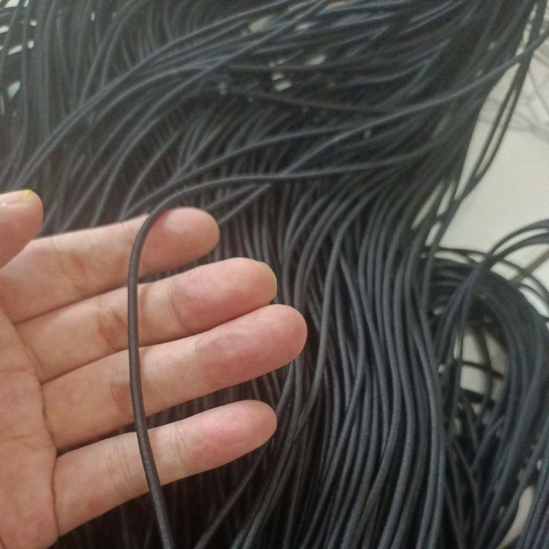 tali bulat elastis tali string elastis/tali karet bulat  3mm 13 warna( permeter)-Hitam