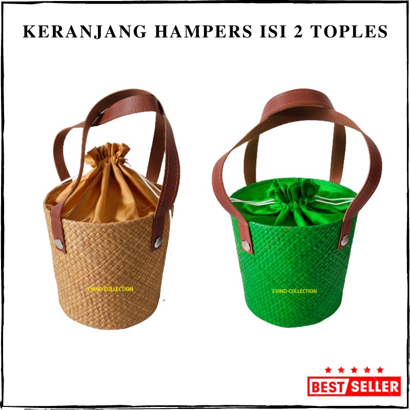 Tas Parsel Anyaman Pandan Isi 2 Toples Tali Kulit Sintetis Keranjang Hampers Tas Parcel