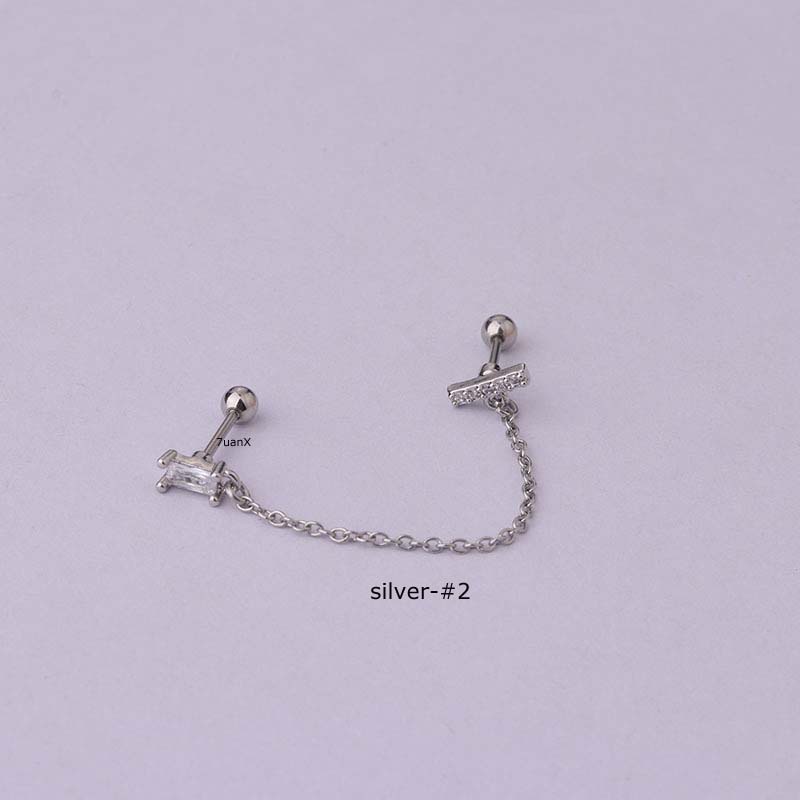 1 Piece Chain Earrings Stud Upper Lobe Helix Piercing Barbell Stainless Steel