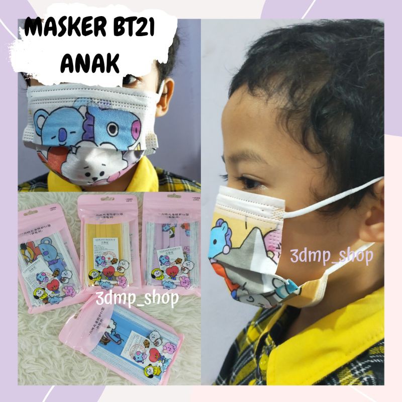 [Isi 10] Masker BT21 ANAK 4-8Th BTS KPOP KARET EARLOOP