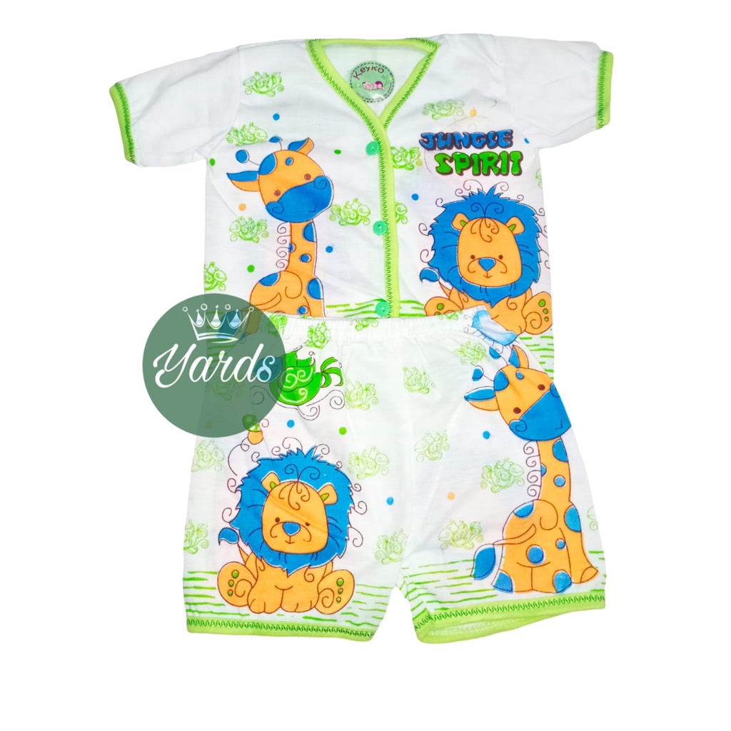 3 Stel Baju Bayi Pendek KEYKO SNI - 3 Pcs Baju Lengan Pendek Dan 3 Pcs Celana Pendek Motif