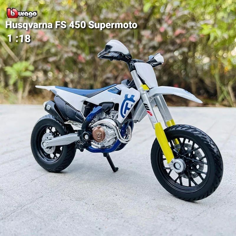 Bburago Husqvarna FS 450 Supermoto - Moto a Escala 1:18 (Coleccionista - SENET Colecciones & Figuras