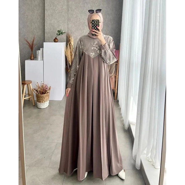 GAMIS WANITA KEKINIAN TERBARU LILY DRESS BAHAN TOYOBO PREMIUM MIX BRUKAT PREMIUM BUSANA MUSLIM WANIT