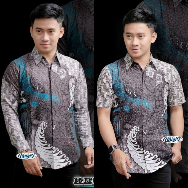 Kemeja Batik Pria Hem Batik Pria Baju Batik Lengan Panjang dan Pendek Terbaru Motif Reog Abu Biru