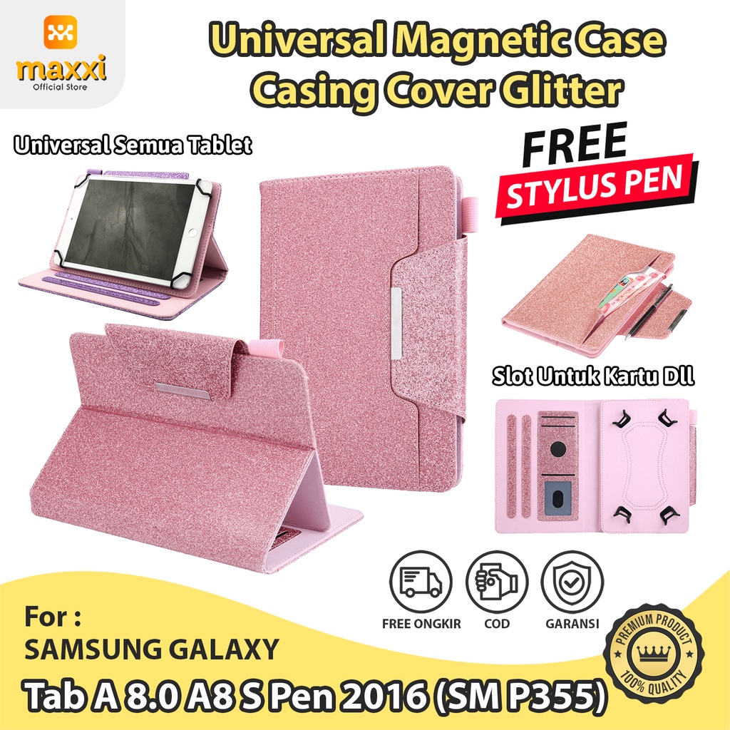 Samsung Tab A 8 A8 S Pen 2016 P355 Tablet Casing Case Glitter Magnet
