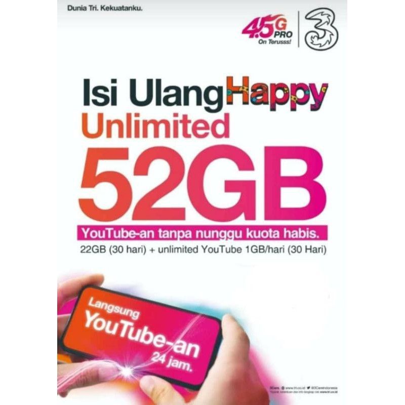 Isi Ulang Tri 22 GB Unli Youtube Happy UL52