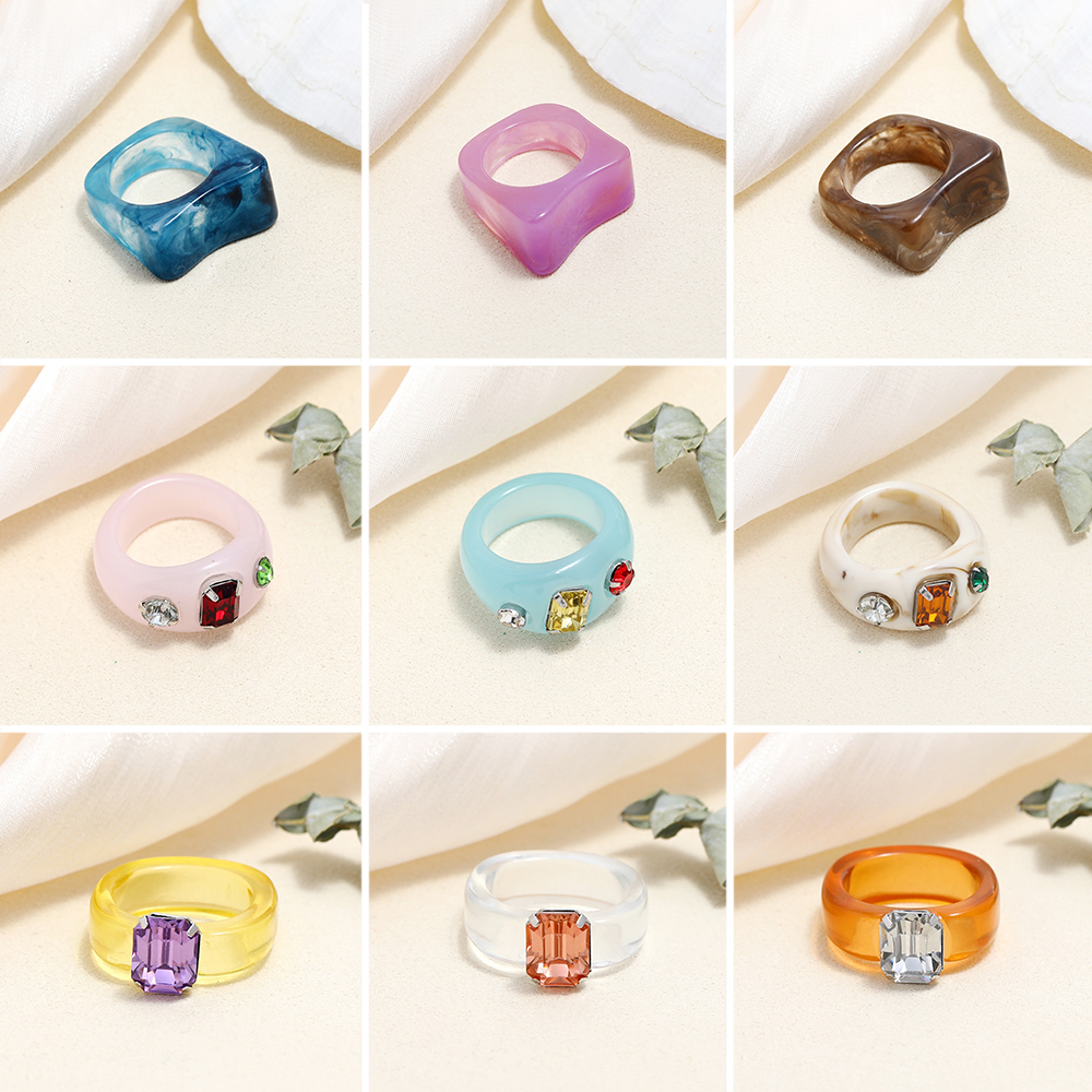 Cincin Berlian Resin Transparan Gaya Retro Korea Untuk Aksesoris Perhiasan