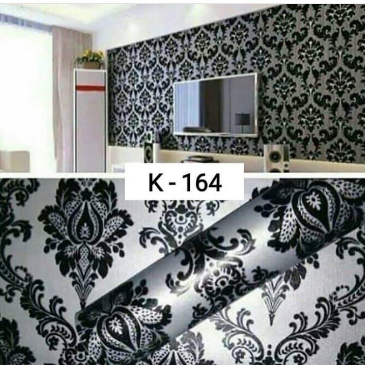 WALLPAPER STICKER DINDINGMOTIF BATIK HITAM PANJANG 9METER LEBAR 45CM.,