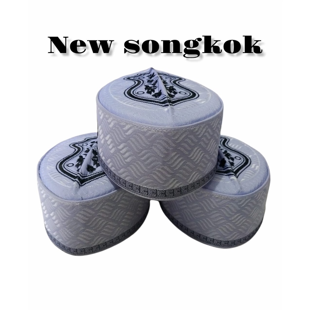 NEW Peci pria motif bilik putih kombinasi bordir hitam/songkok santri/realpict