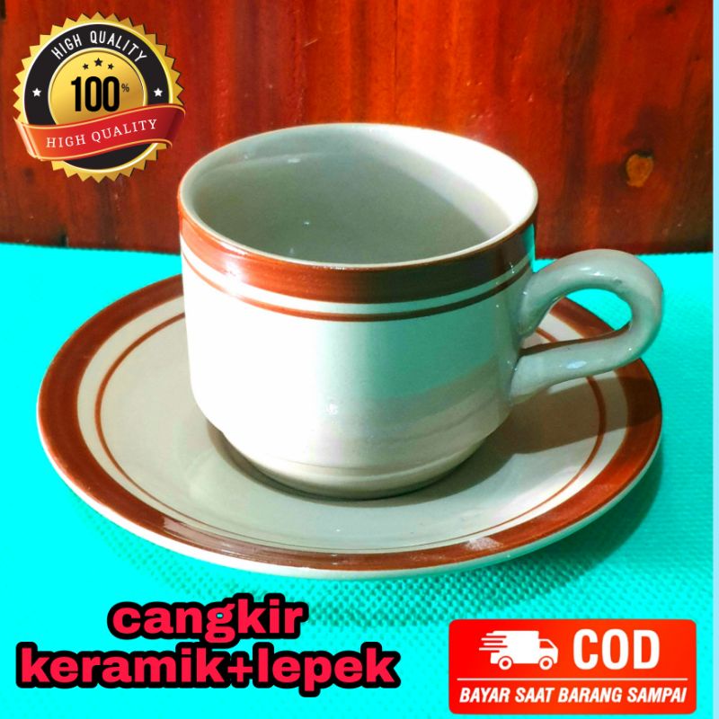 Cangkir kopi keramik lucky dan lepek keramik set