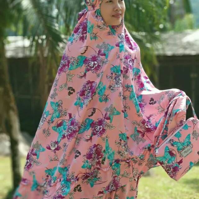 Mukena dewasa cantik adem pink bahan maxmara afsha rose butterfly telekung