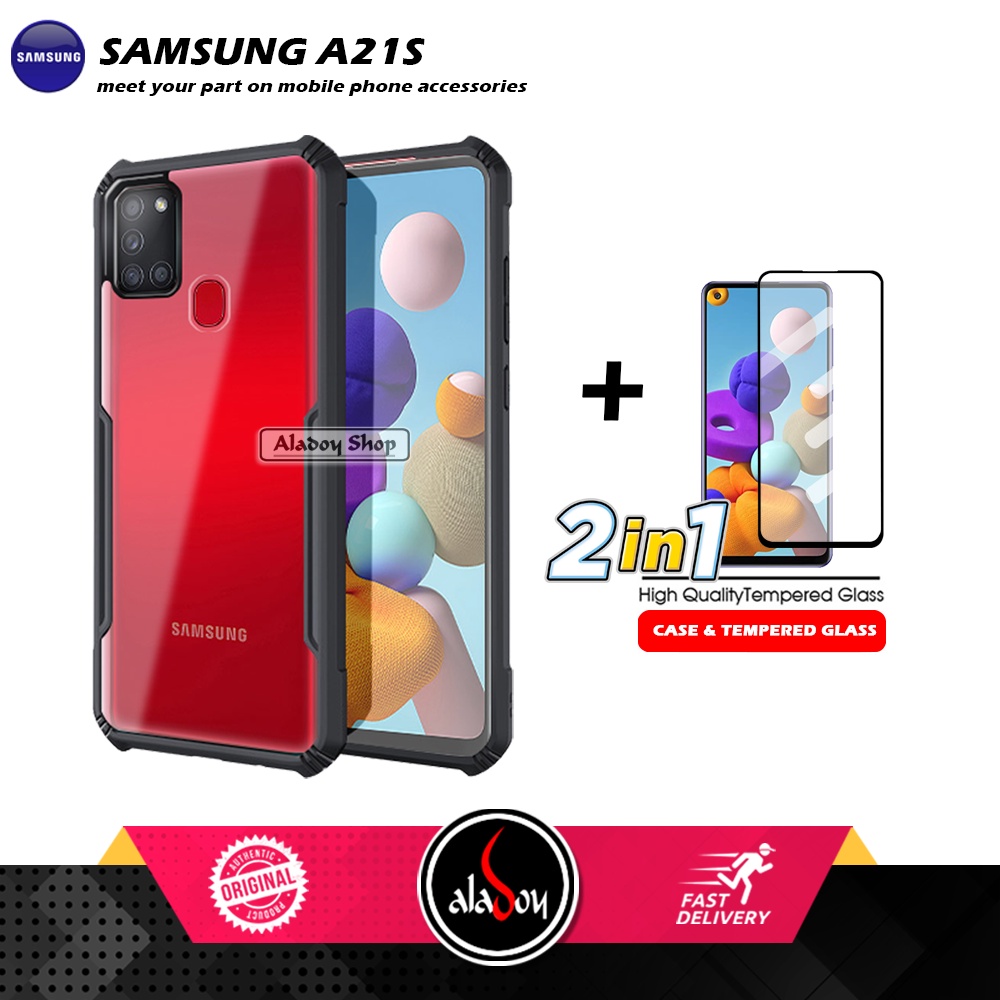 PAKET 2 IN 1 Case Samsung A21S Armor Fusion Transparent Prmium Casing Free Tempered Glass