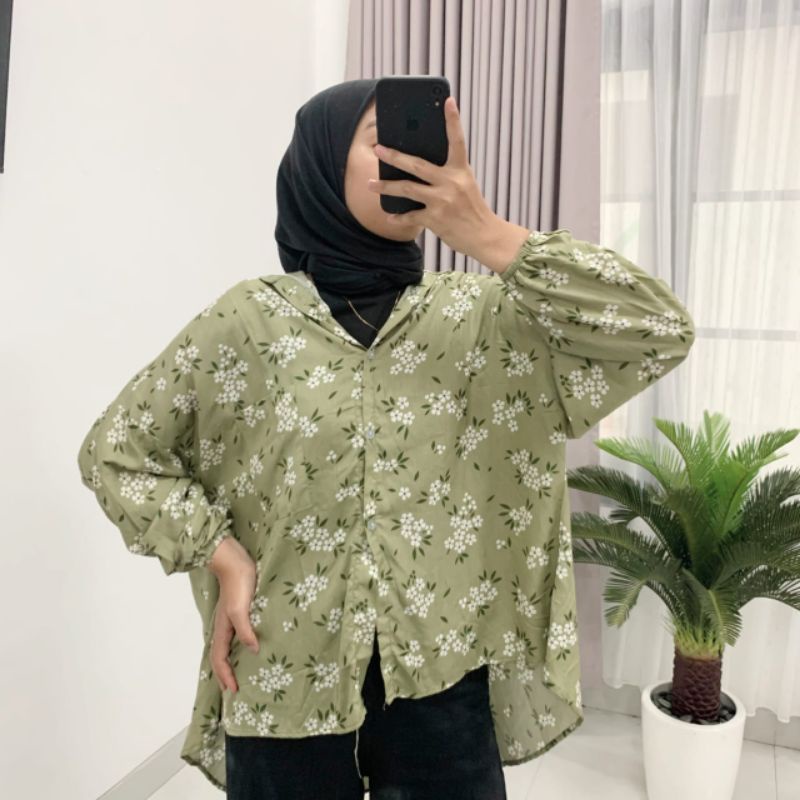 KEMEJA KATUN RAYON WANITA OVERSIZE FULL KANCING