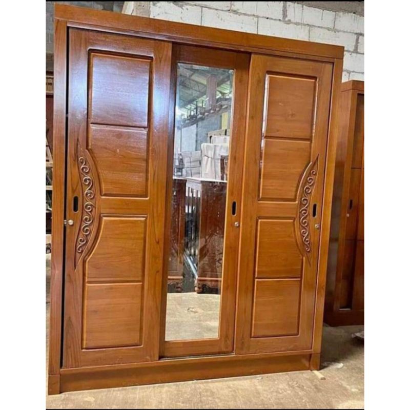 Lemari pakaian minimalis kayu jati sliding