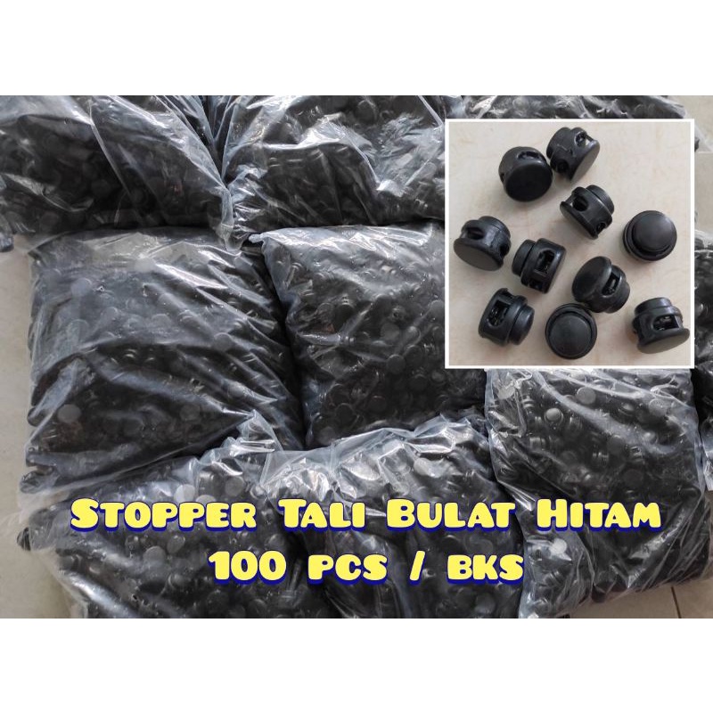 100pcs Stopper Bulat Stopper Hitam Stopper Tali Masker
