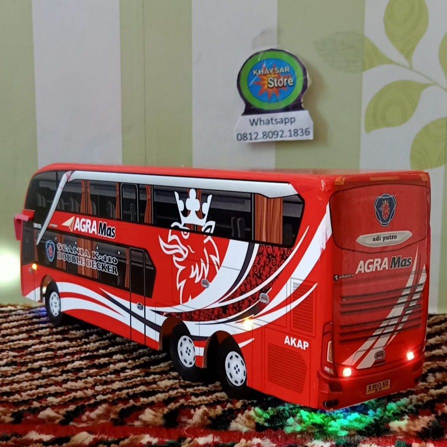 BEST SELLER miniatur Bus bis  Agra mas double Decker + Lampu