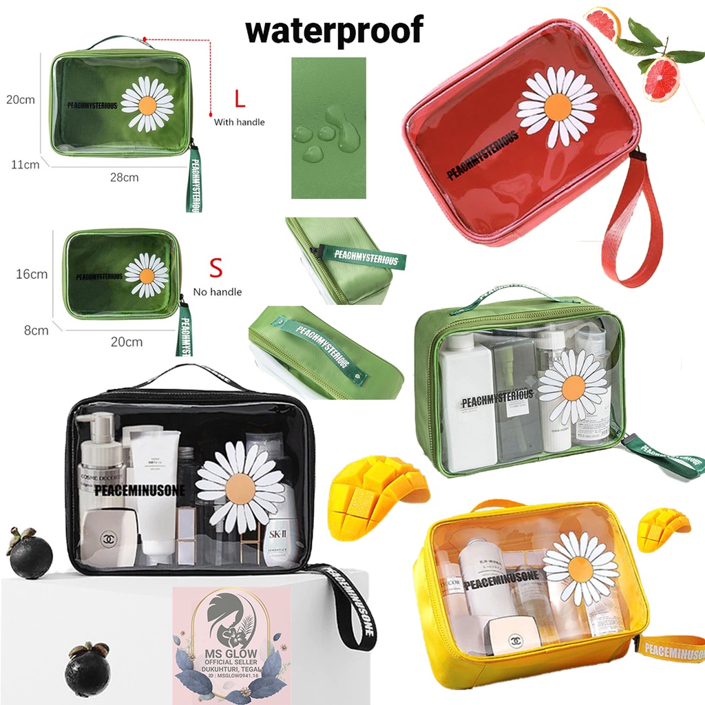 Tas Make Up Pouch Kosmetik Transparan Daisy Flower Waterproof Toiletries Travel Bag Wanita Anti Air