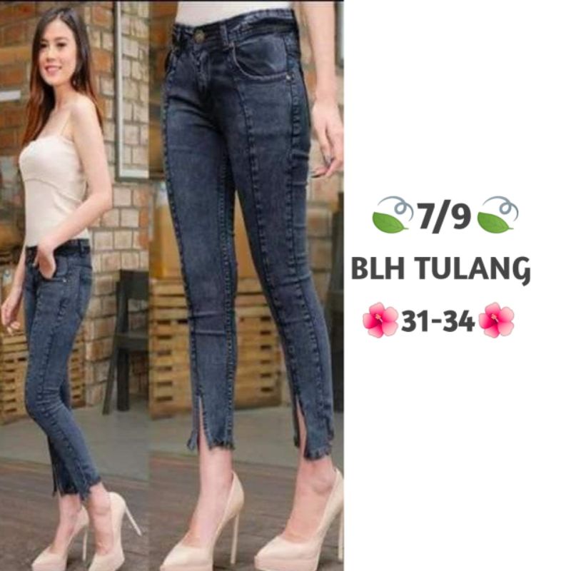 CELANA JEANS WANITA DEWASA 7/9 TULANG DEPAN BELAH BAWAH