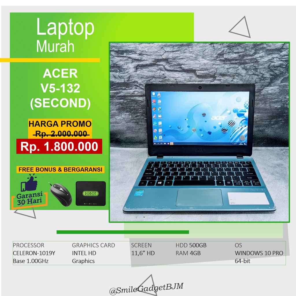 [PROMO] NETBOOK Acer Aspire V5-132 RAM 4GB HDD 500GB SECOND BERGARANSI 30 HARI 