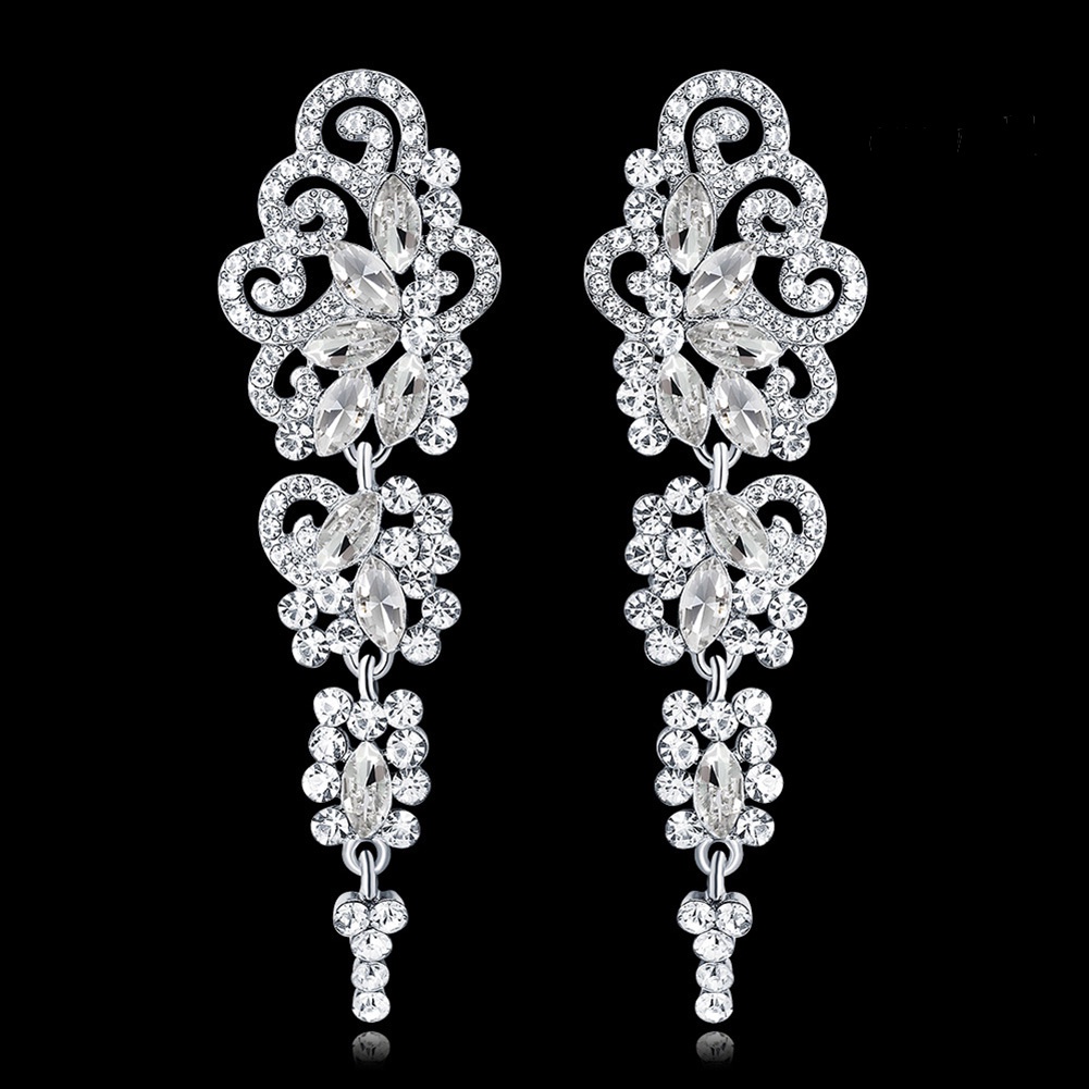 OW@ Women Long Dangle Chandelier Earrings Engagement Bridal Rhinestone Jewelry Gift