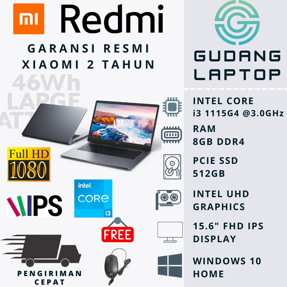 LAPTOP XIAOMI REDMIBOOK 15 i3 1115G4 RAM 8GB 512GB SSD FHD WIN10 ORIGINAL