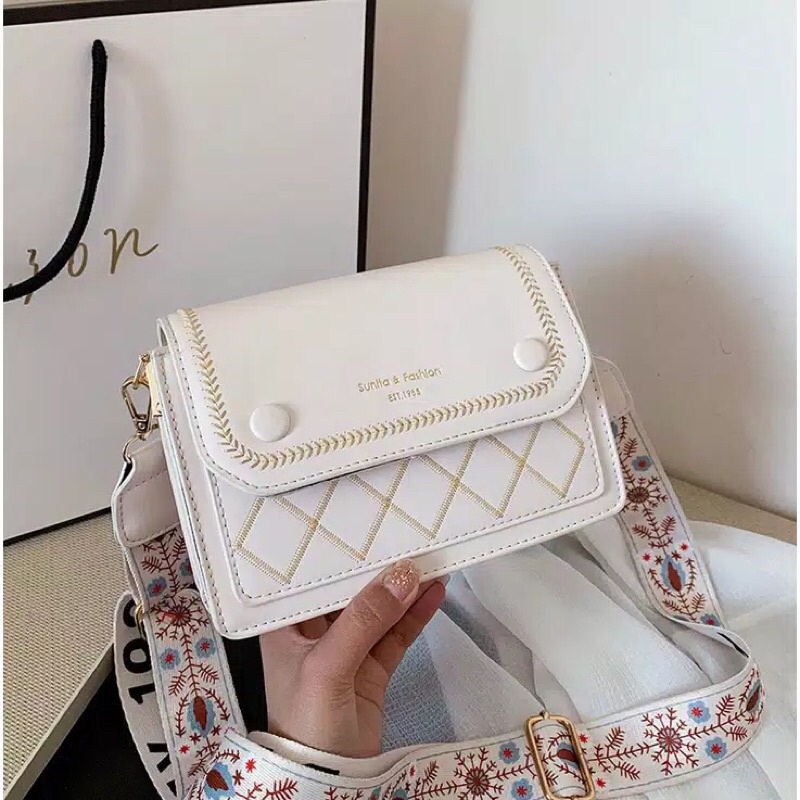 SG7407 syafniegalery tas selempang mini tali motif bunga import tas wanita murah 2765