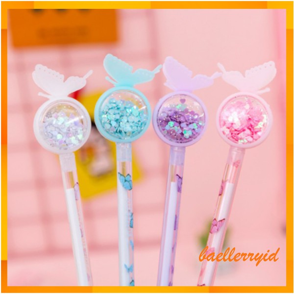 

1 PCS Pulpen Gel 0.5mm Bentuk Kupu Kupu untuk Alat Tulis Sekolah / Kantor Pulpen Gliter