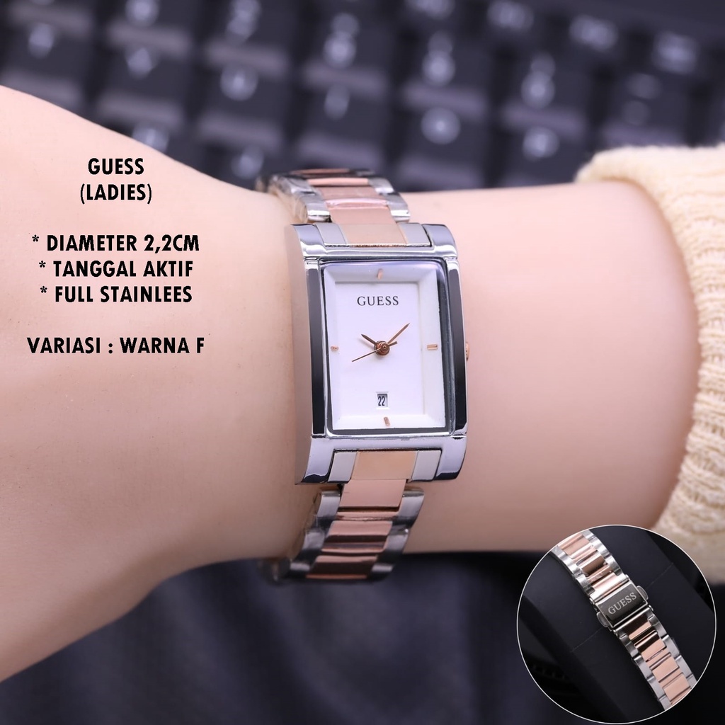 (BISA COD) JAM TANGAN WANITA GUESS RANTAI BDY SEGI TANGGAL AKTIF