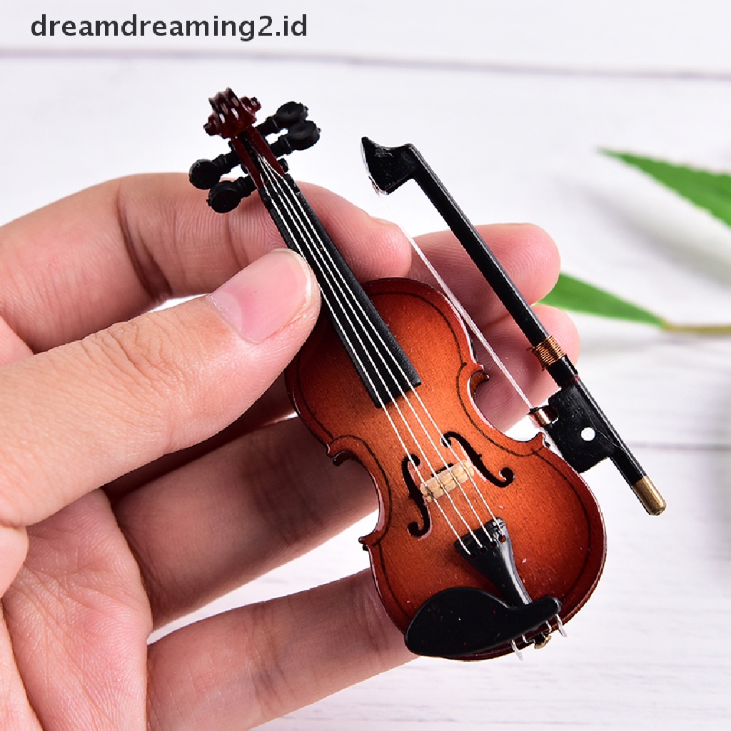 Miniatur Instrumen Musik Biola Mini Bahan Kayu Dengan Case
