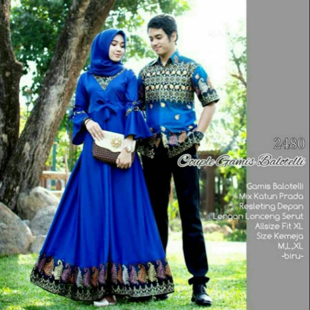 Baju batik couple sarimbit gamis anak muda untuk pesta ootd model modis kombinasi katun dan Baloteli