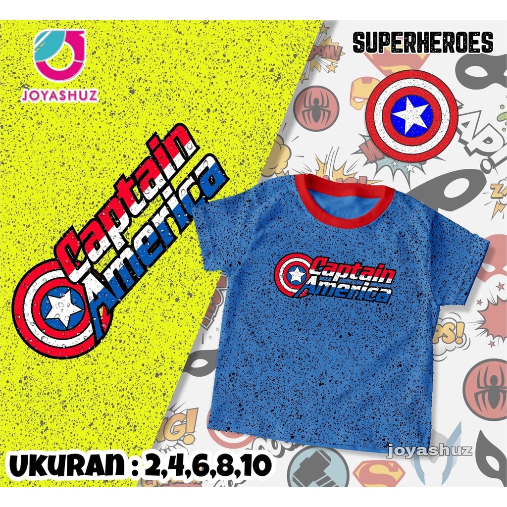 Baju Anak Laki-Laki Super Hero - Baju Kaos Anak Laki Captain America - Kaos Anak Cowo - Joyashuz