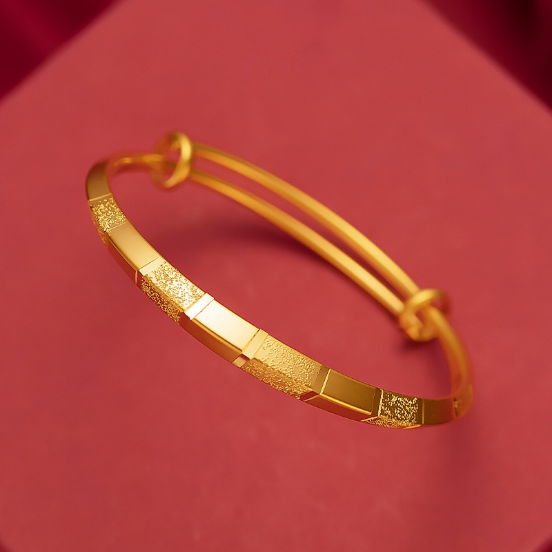 Gelang Bangle Bentuk Segitiga Bahan Sand Gold Plated Emas Asli Kadar 375 Untuk Wanita