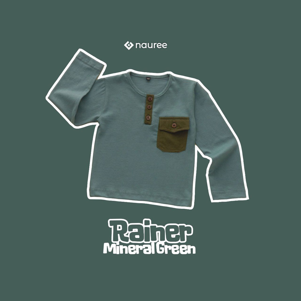 Nauree - Baju Kaos Anak Laki Laki Rainer Bahan Cotton Combed 24s Ukuran XS S M L Untuk Umur 12 3 4 5 6 Tahun Lengan Panjang Saku Warna Hijau Biru Coklat Tampil Modis Stylish Nyaman Tebal Kualitas Premium