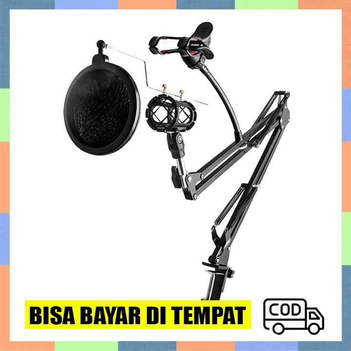 (COD) Condenser Microphone Stand Holder 360 Lazypod + Clamp / Paket Karaoke Smule Murah