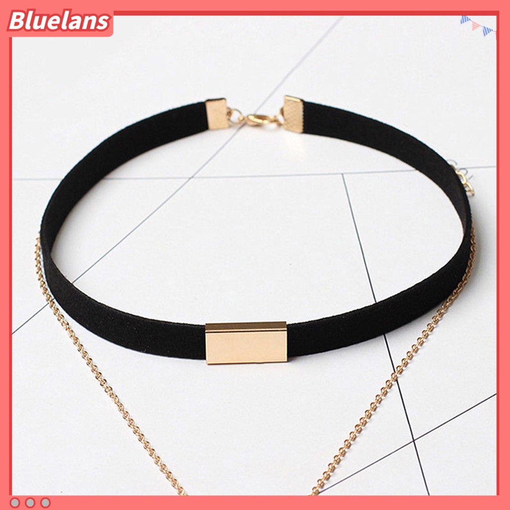 Bluelans Women Vintage Punk Faux Suede Multilayer Polished Clavicle Choker Necklace Pendant