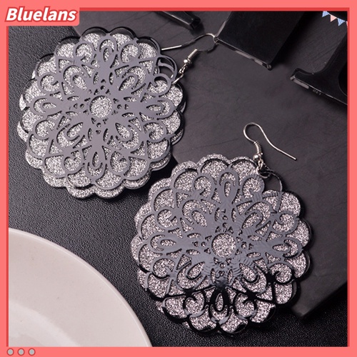 Anting Kait Juntai Bentuk Bulat Besar Motif Bunga Hollow Gaya Vintage Etnik Untuk Wanita