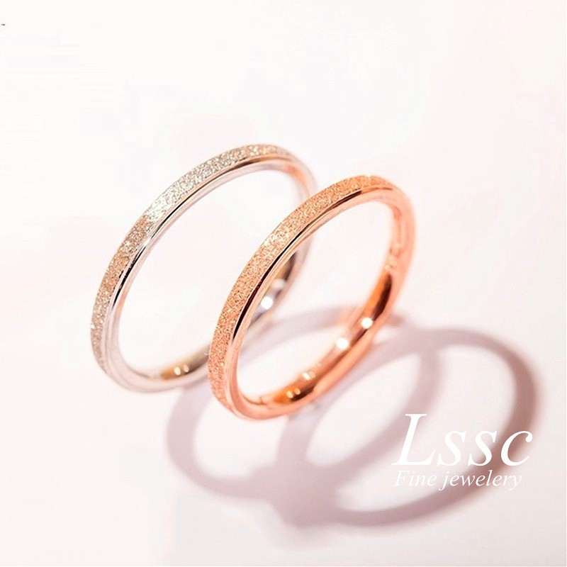 Cincin Titanium Emas 18k Klasik Buram Anti Karat untuk Pasangan /Wanita /Pria Korea Fashion Aksesoris