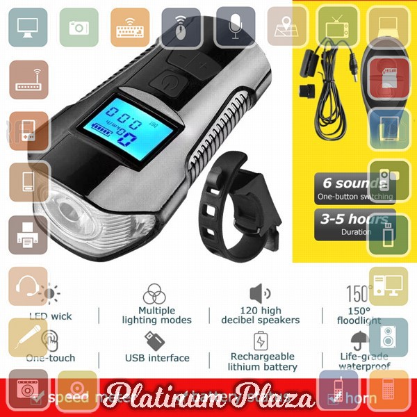 TaffSPORT Lampu Klakson Sepeda LCD Screen Waterproof + Speedometer - XA-585 - Black`25OD2J-