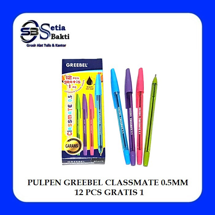 

GREEBEL Classmate - Pulpen Oil Gel Hitam 0.5 mm 1 Pak - 12+1 Free