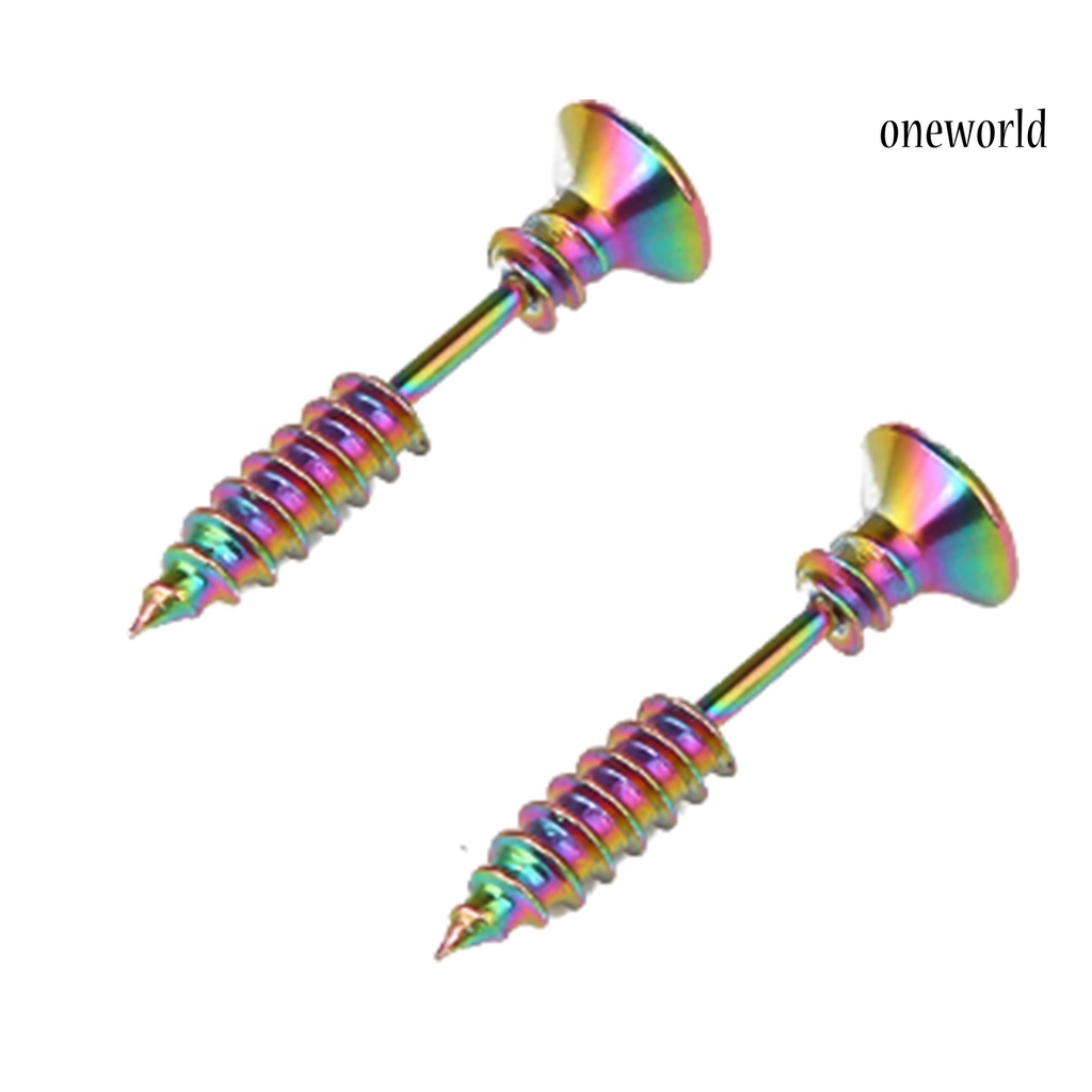 OW# Funny Screw Shape Ear Studs Cool Double-Sided Earrings Fashion Jewelry Gift