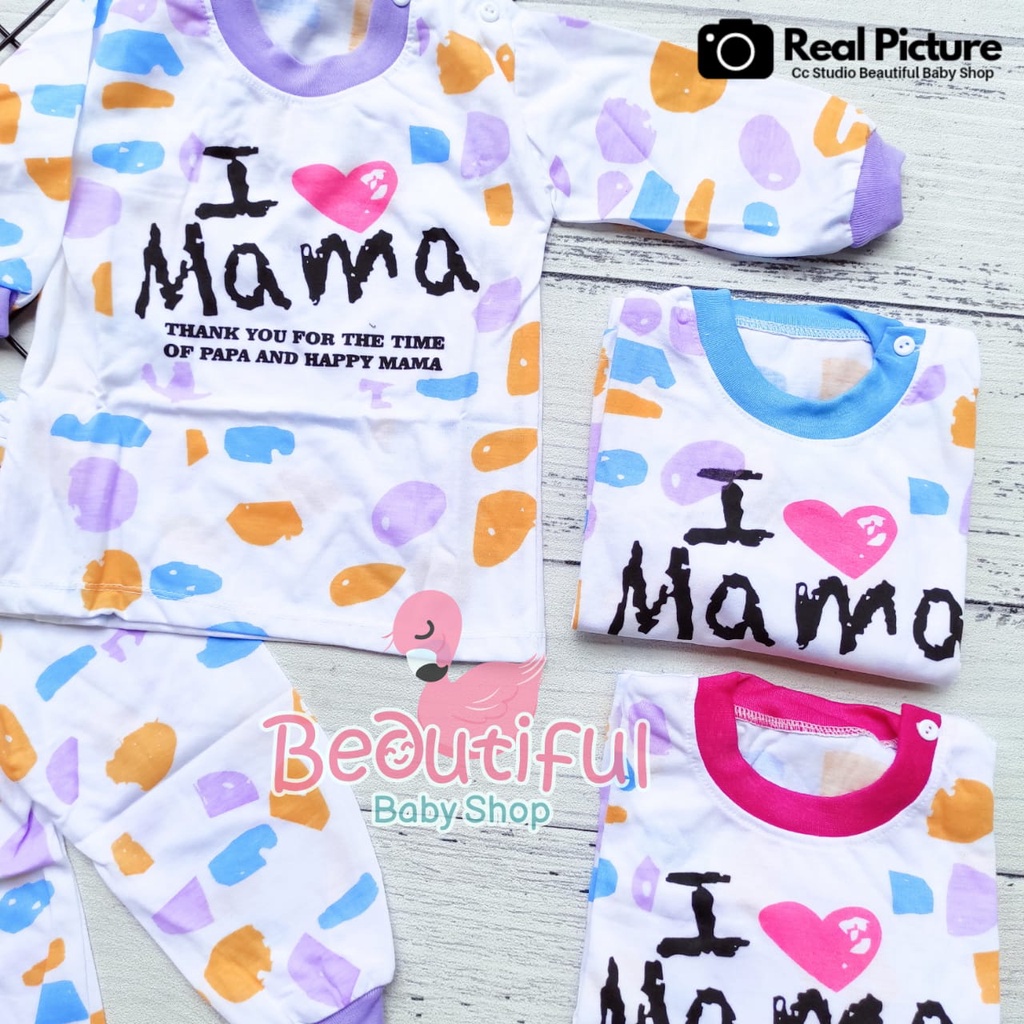 Baby.ou - Setelan Baju Bayi Perempuan Tangan Panjang Celana Panjang Usia 3-12 Bulan Motif Love Mama / Setelan Piyama Bayi Perempuan / Baju Tidur Bayi