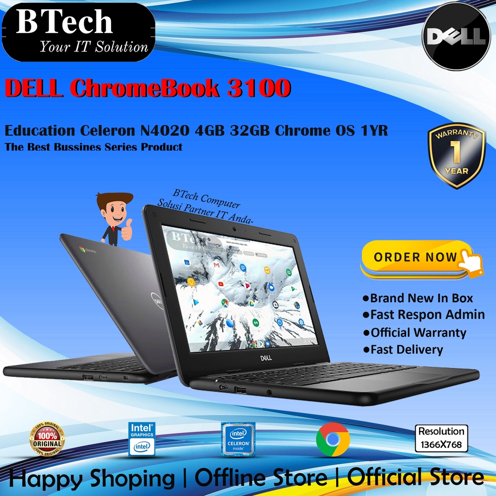 DELL ChromeBook 3100 Education Celeron N4020 4GB 32GB Chrome OS 1YR